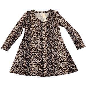 Yelete Leopard Animal Print Pocketed Button Down Long Sleeve Dress XL